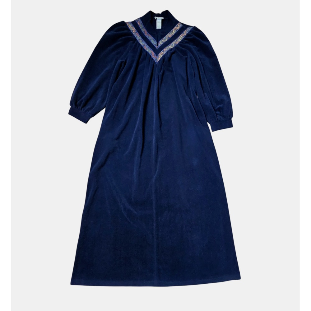 Vintage Vanity Fair Velour House Coat Robe 1/2‎ Zip Blue Womens S Polyester